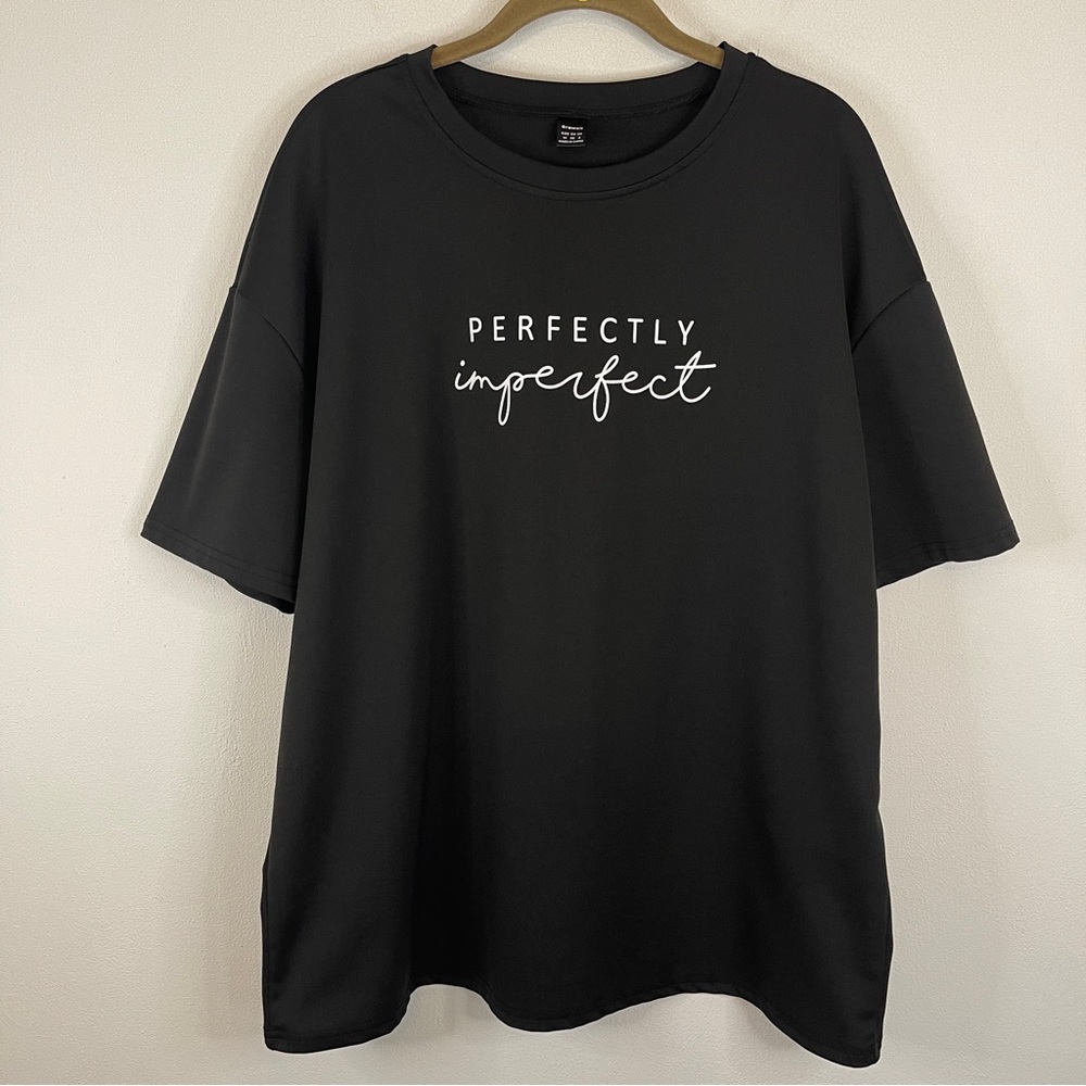 Perfectly Imperfect Black and White Inspirational Graphic Tee T-Shirt Top Size M